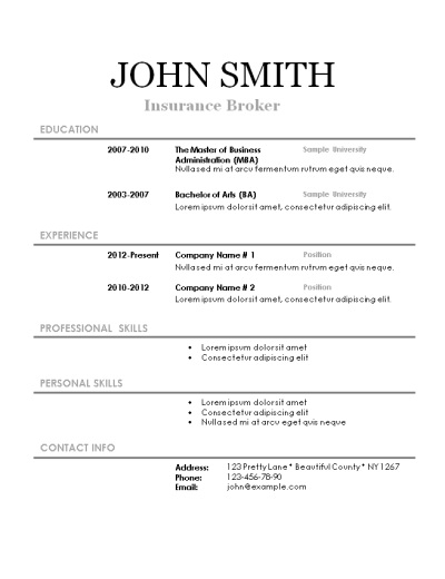 Sample resume with personal interests