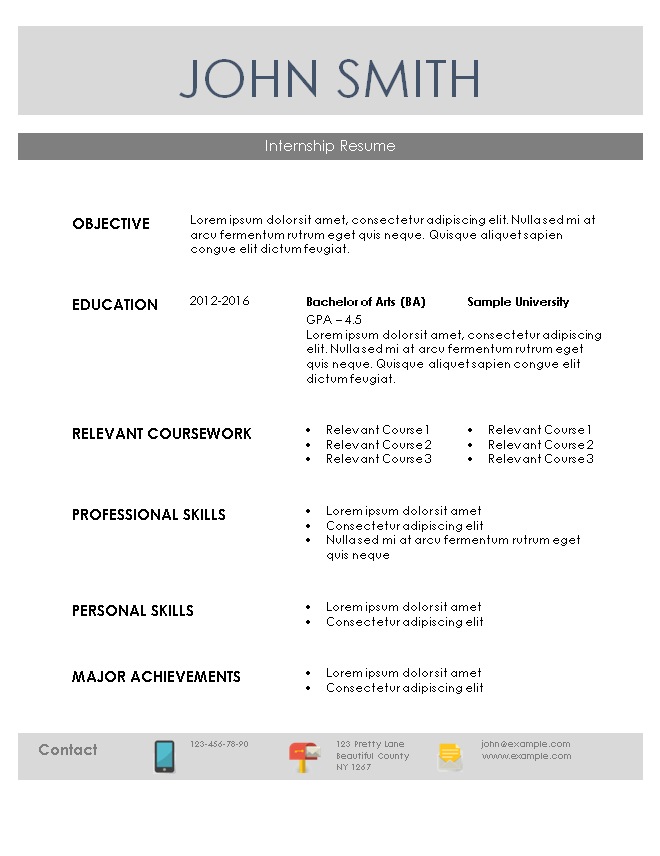 Simple resume sample for internship