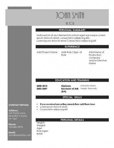 free acting resume template