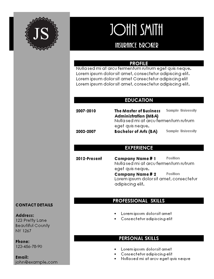 black and grey resume template