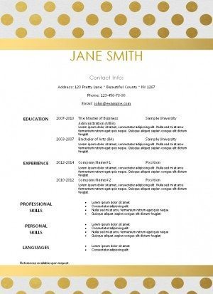 elegent resume template with gold polka dots