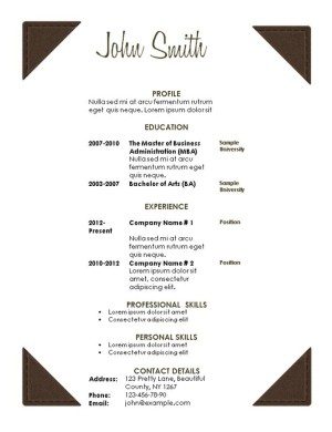 Executive resume with white background and leather corners