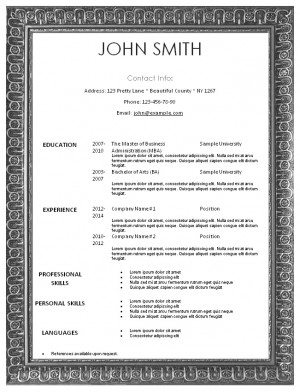 resume template in an ornate silver frame