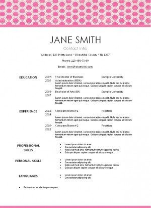 pretty pink resume