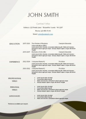 resume template with a picture in the background with a wavy pattern in shades of brown