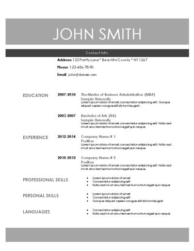 Basic resume template in white and shades of grey