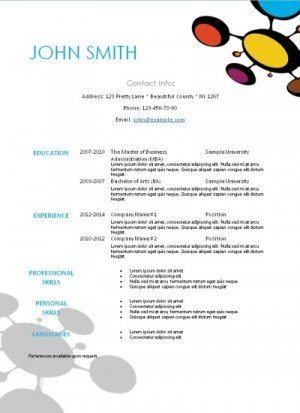 creative resume with a pattern in pink, yellow or blue