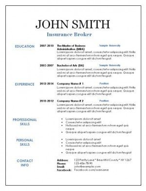 Blank resume with black text and blue titles