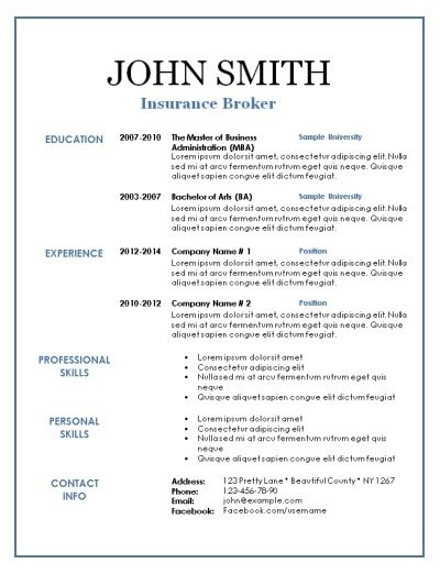 blue border around resume template