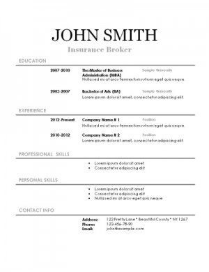 resume template with black text and blue titles and short lines between the sections