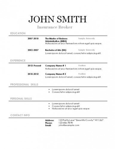 Simple Resume Template Simple Resume Template