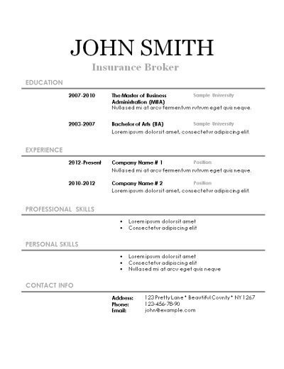 simple resume template with lines between the sections