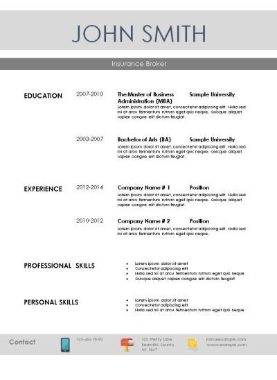 simple template for resume with icons with contact info at the bottom