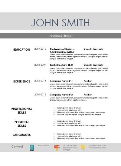 resume template with grey lines and a section with languages at the bottom