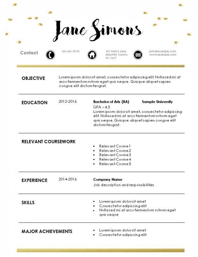 resume template for internship free download